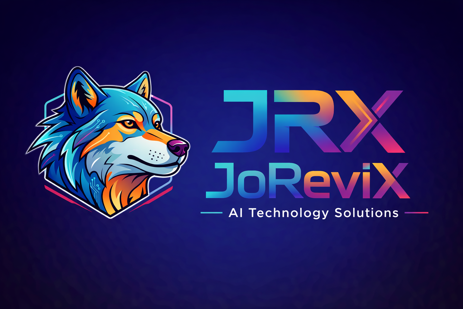 Jorevix wolf logo on blue background